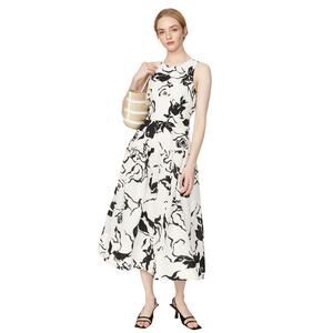 TANYA TAYLOR Black & White Floral Jackie Matelessé Open Back A-Line Dress Size 8